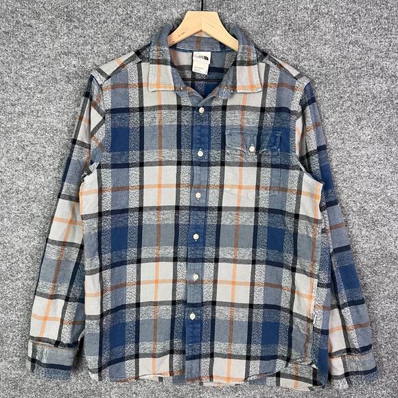 The North Face Plaid Flannel Shirt Mens M Blue Button Up Fall Thick Cotton‎ - Picture 1 of 9